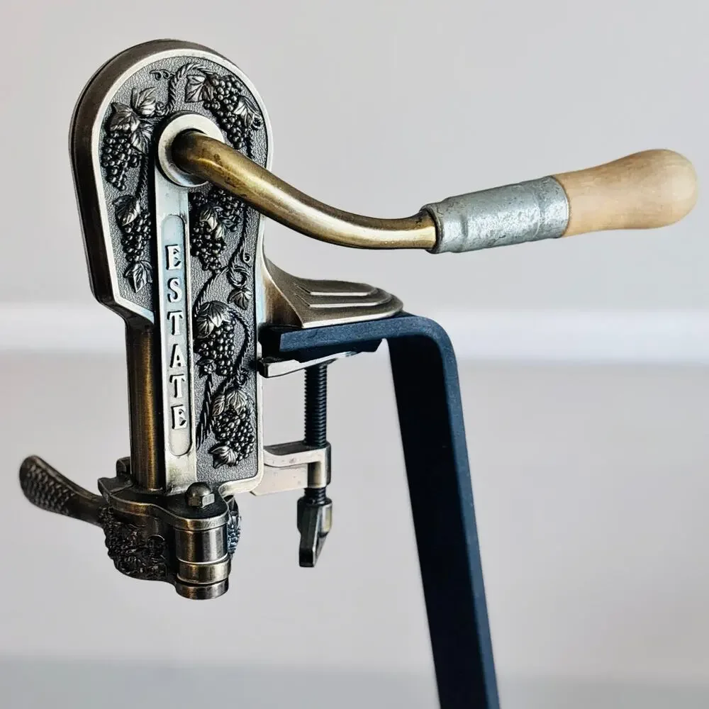 Rogar Estate Wine Bottle Opener Corkscrew Grape Motif Wood Stand 23